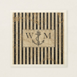Old World Map Nautical Anchor Monogram Napkins