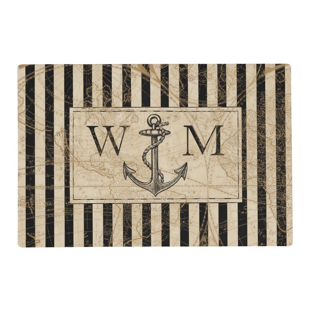 Old World Map Nautical Anchor Monogram Placemat Zazzle