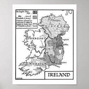 Old World Map Of Ireland Illustration Poster