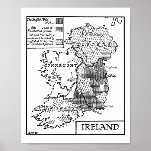 Old World Map Of Ireland Illustration  Poster