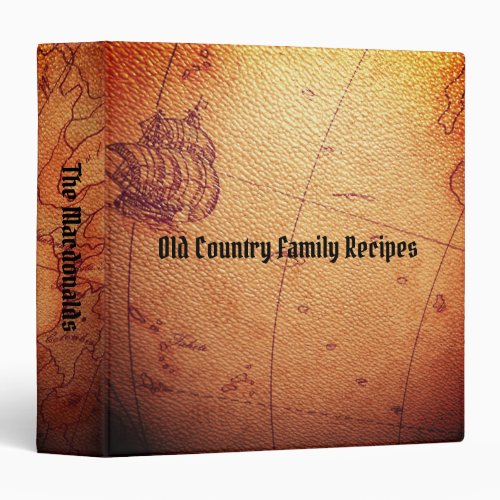 Old World Map Old Family Recipes Leather Look _ 3 Ring Binder