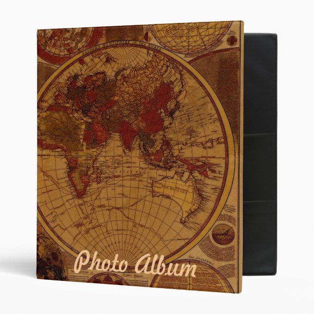 OLD WORLD MAP PHOTO ALBUM 3 RING BINDER (Front/Inside)