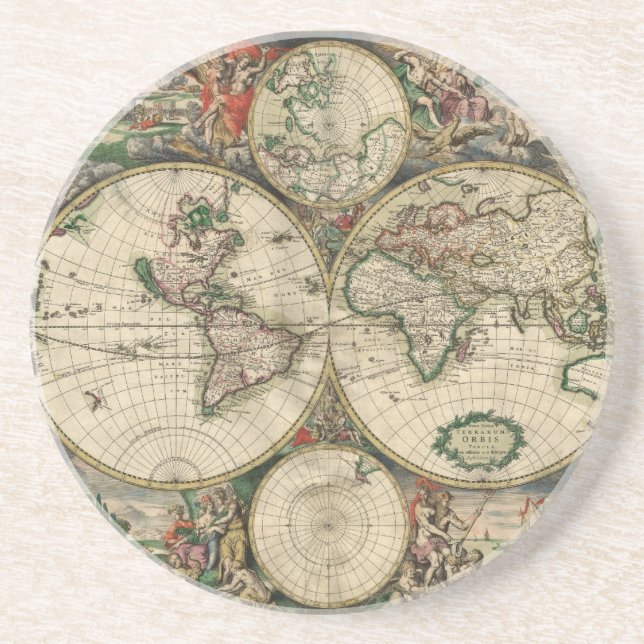 Old world map sandstone coaster (Front)