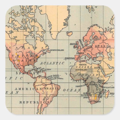 Old World Map Square Sticker