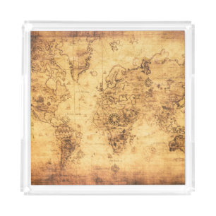 Old World Map: Stained Parchment Vintage Acrylic Tray