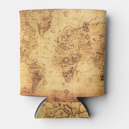 Old World Map Stained Parchment Vintage Can Cooler