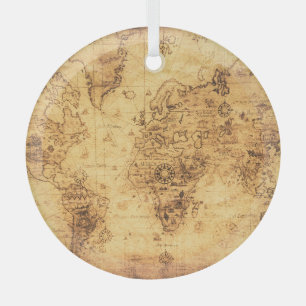 Old World Map: Stained Parchment Vintage Glass Ornament