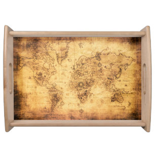 Old World Map: Stained Parchment Vintage Serving Tray