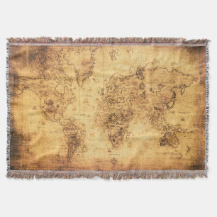 Old World Map: Stained Parchment Vintage Throw Blanket