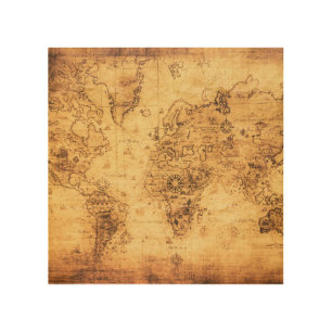Old World Map: Stained Parchment Vintage Wood Wall Art