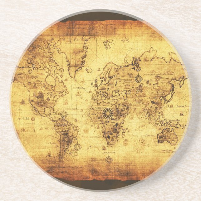 Old World Map Tasteful Earth Gift Coaster (Front)