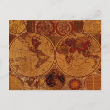 Old World Map Travel Office Invitation Postcard by EarthGifts at Zazzle