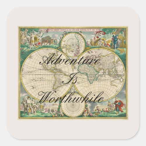 old world map travel vacation adventure quotes square sticker