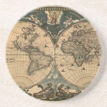 Old World Map Vintage Earth Gift Coaster by EarthGifts at Zazzle