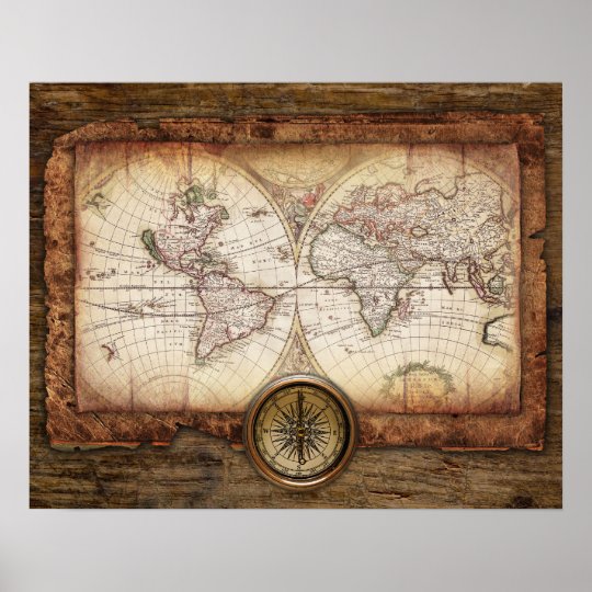 Old World Map With Pass Poster