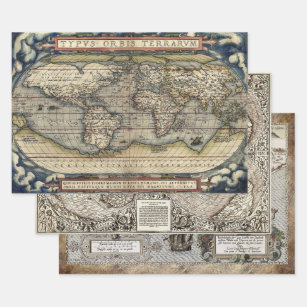 OLD WORLD MAPS HEAVY WEIGHT DECOUPAGE WRAPPING PAPER SHEETS