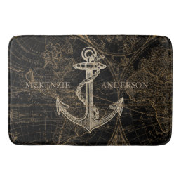 Old World Nautical Anchor Monogram Black Bathroom Mat