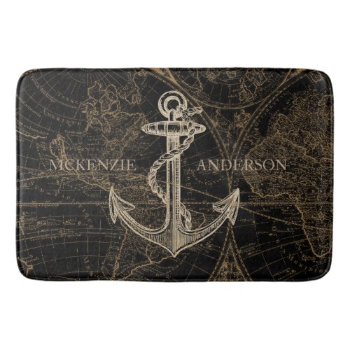 Old World Nautical Anchor Monogram Black Bathroom Mat
