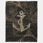 Old World Nautical Anchor Monogram Black Fleece Blanket at Zazzle