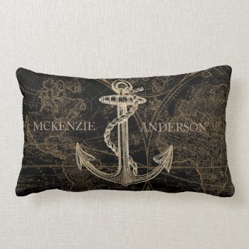Old World Nautical Anchor Monogram Black Lumbar Pillow by ilovedigis at Zazzle
