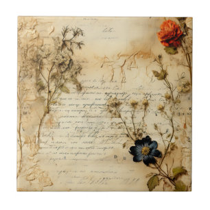 Old World Romantic Parchment Letter Ceramic Tile
