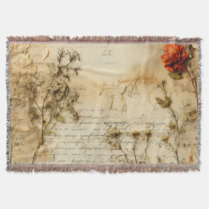 Old World Romantic Parchment Letter Throw Blanket