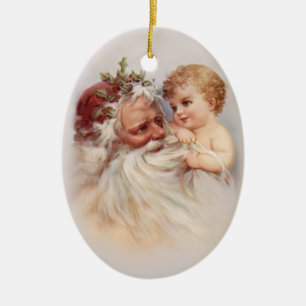 Old World Santa and Cherub Ceramic Ornament