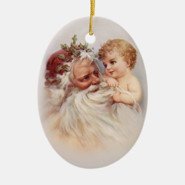 Old World Santa and Cherub Ceramic Ornament (Front)