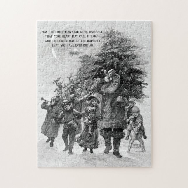 Old World Santa and Children Monochrome Jigsaw Puzzle (Vertical)