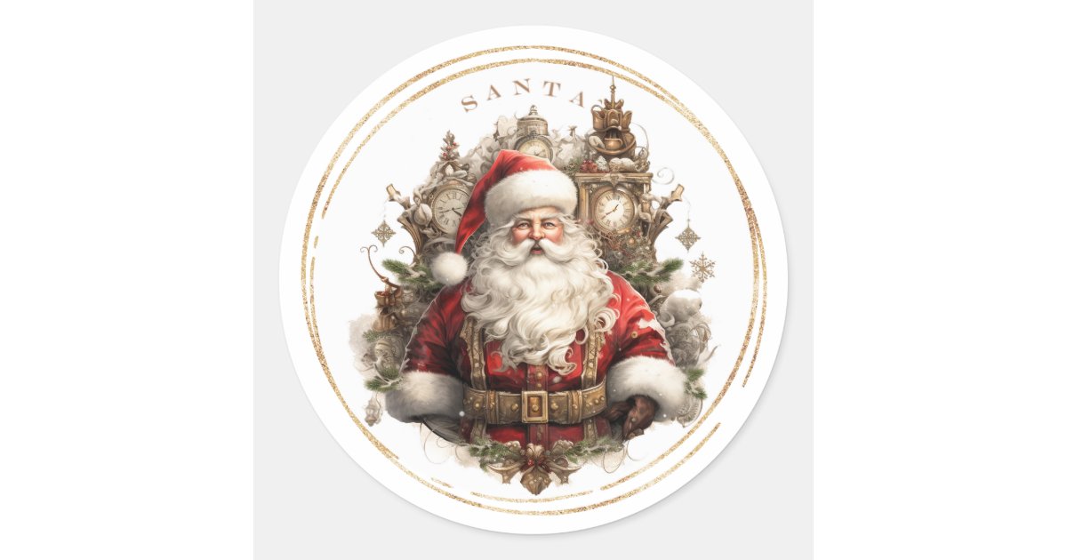 Santa Retro Rounds Old World Santa Christmas Classic Round Sticker | Zazzle