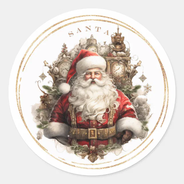 Old World Santa Christmas Classic Round Sticker | Zazzle
