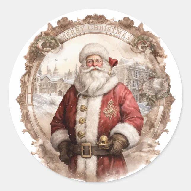 Old World Santa Christmas Classic Round Sticker | Zazzle