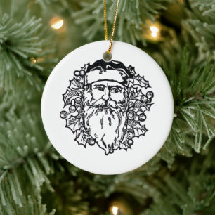 Old World Santa Circle Ceramic Ornament