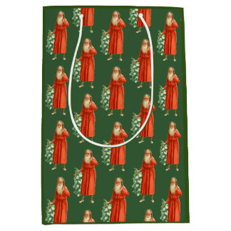 Old World Santa Claus Vintage Christmas Holiday Medium Gift Bag