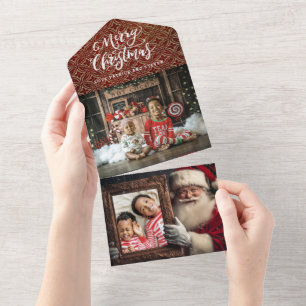 Old World Santa Holding Portrait   Luxe Two Photo All In One Invitation
