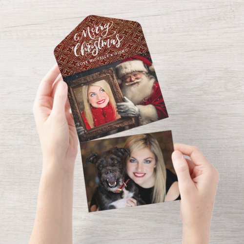 Old World Santa Holding Portrait  Luxe Two Photo All In One Invitation