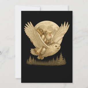 Old World Santa Rides a Snowy Owl Vintage Yule Holiday Card
