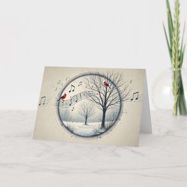 Old World Santa Snowy Woodland Reindeer Birds 1 Holiday Card (Front)