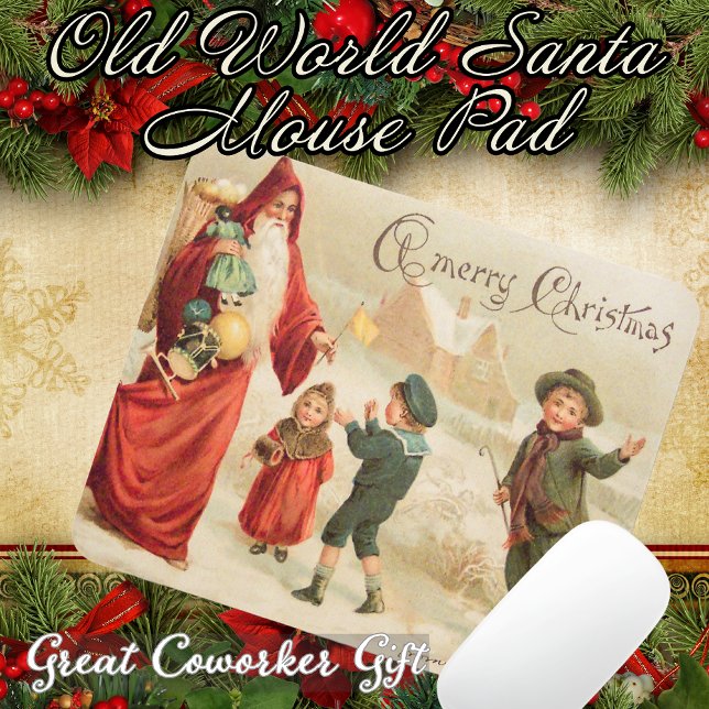 Old World Santa Victorian A Merry Christmas Mouse Pad (Old World Santa Mouse Pad Victorian Vintage A  Merry Christmas Sa ta Giving Gifts to Children)
