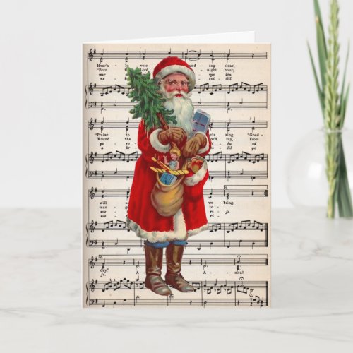 Old World Santa With Ancient Carol Holiday Card