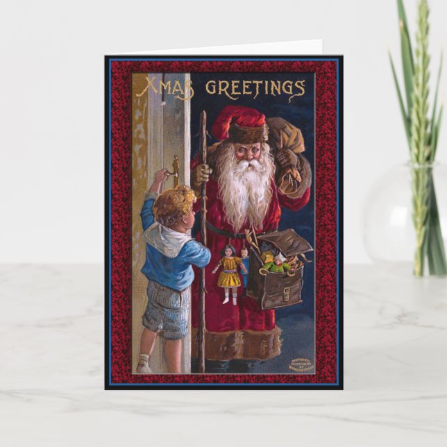 Old World Santa Xmas Greetings Holiday Card (Front)