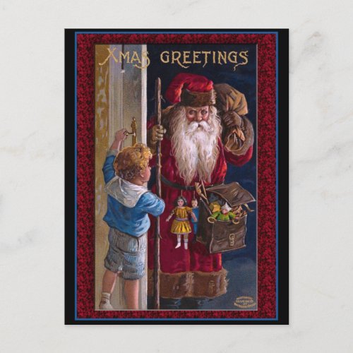 Old World Santa Xmas Greetings Holiday Postcard