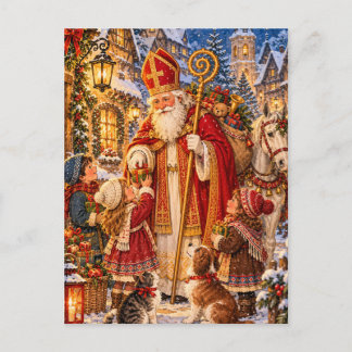 Old World St. Nicholas Christmas Village Storybook Postcard