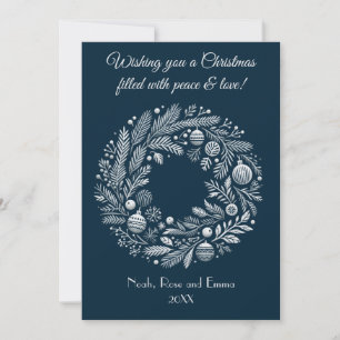 Old-World Style Wreath, in Blue and Grays Holiday Card