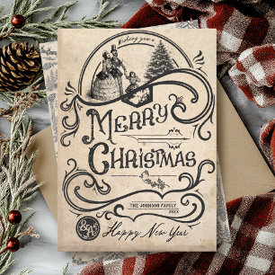 Old World Vintage Merry Christmas Carol Dickens Holiday Card