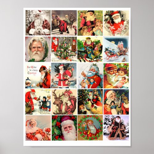 old world vintage santa art christmas collage  poster