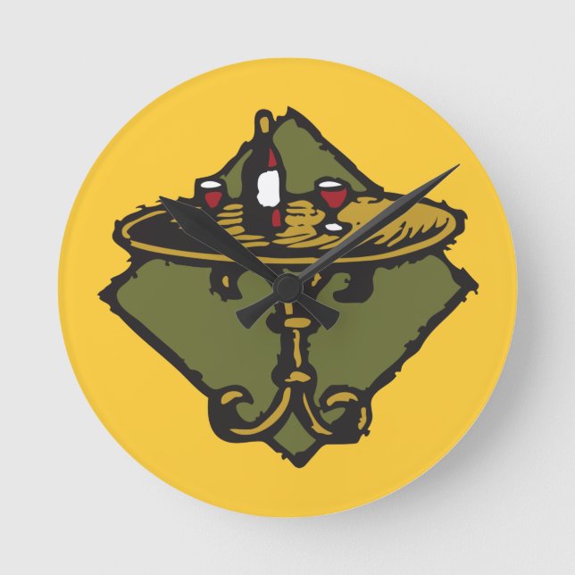 Old world, wood-cut style, restaurant, bar, bistro round clock (Front)