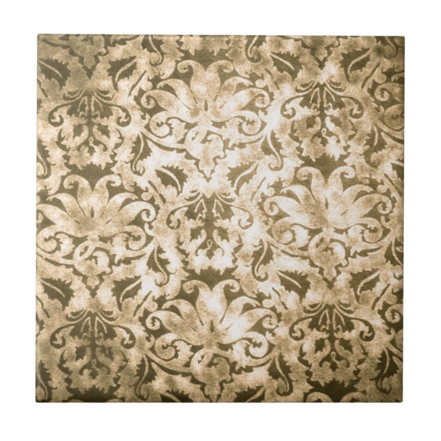 Old Worn Brown Damask Abstract Wallpaper Pattern Ceramic Tile (Front)