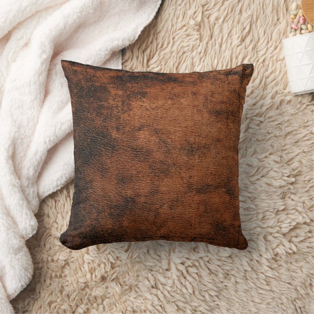 Old Worn Rustic Faux Leather Throw Pillow (Blanket)