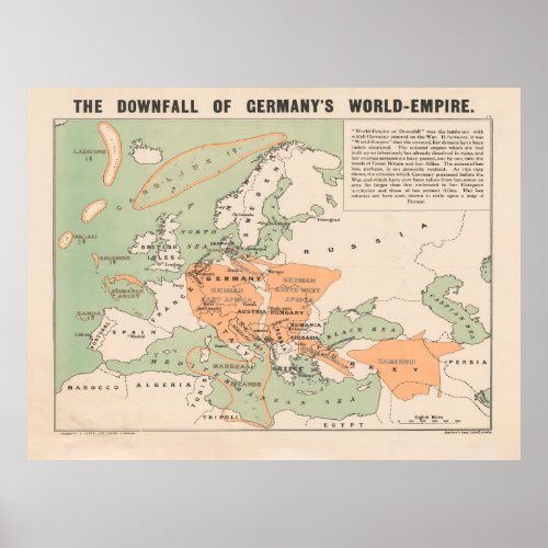 Old WWI Downfall of Germany Map 1917  Poster